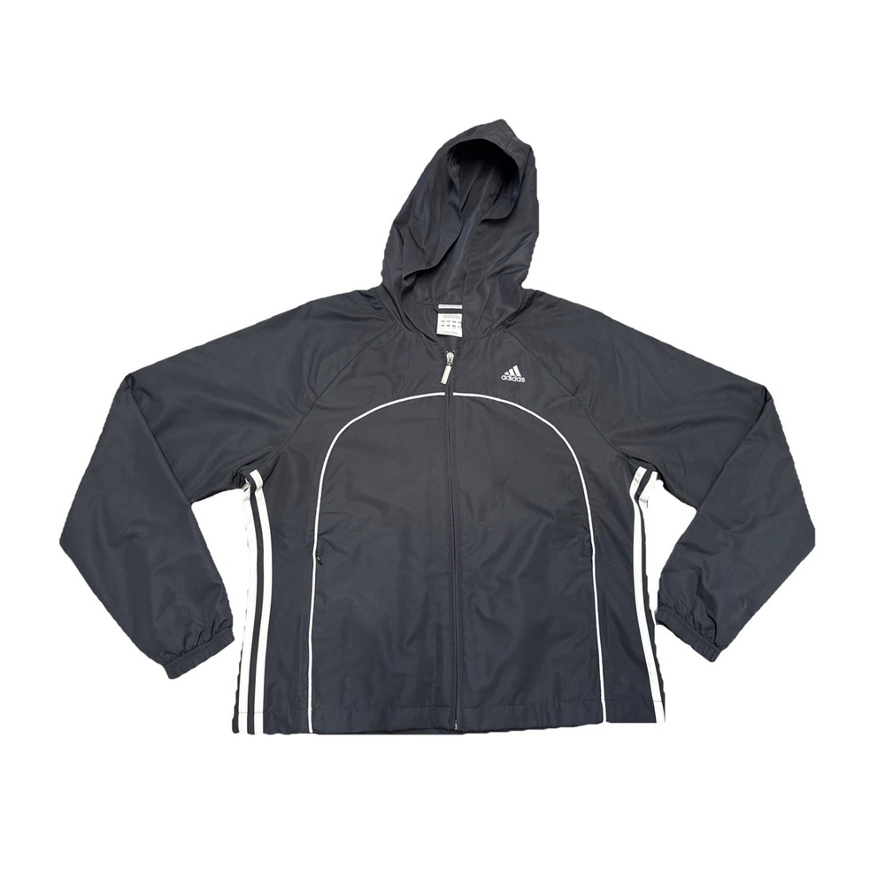 Adidas Claims proof Jacket Black Polyester/Nylon Hooded Wind Breaker Full Zip Lg